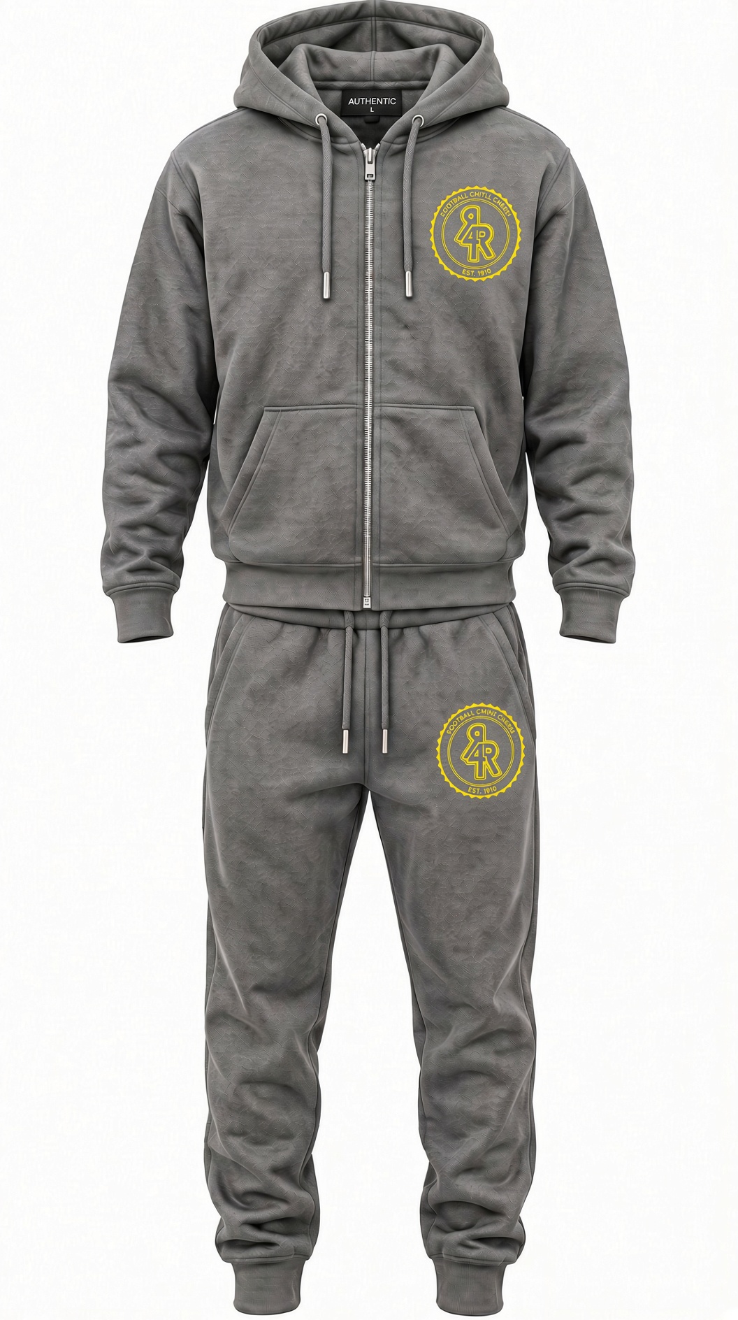 Grey tracksuit with yellow logo